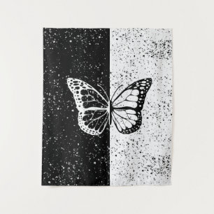 Elegant Butterfly Stars Black White Day and Night Tapestry