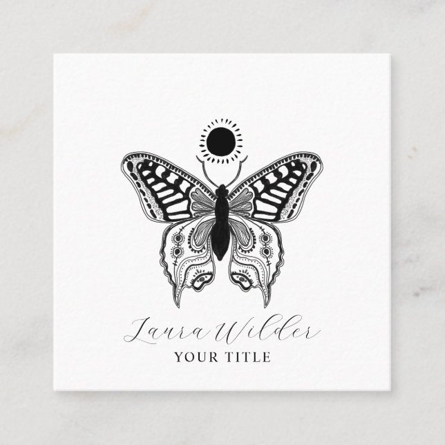 Elegant Butterfly Sun Square Business Card (Front)