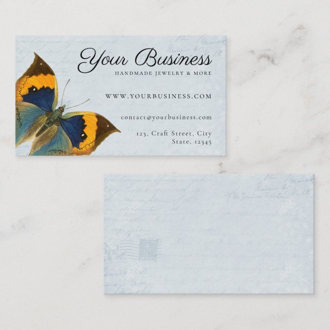 Elegant Butterfly Vintage Blue Romantic Ephemera  Business Card (Front/Back)