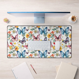 Elegant Butterfly Watercolor Floral Pattern Desk Mat