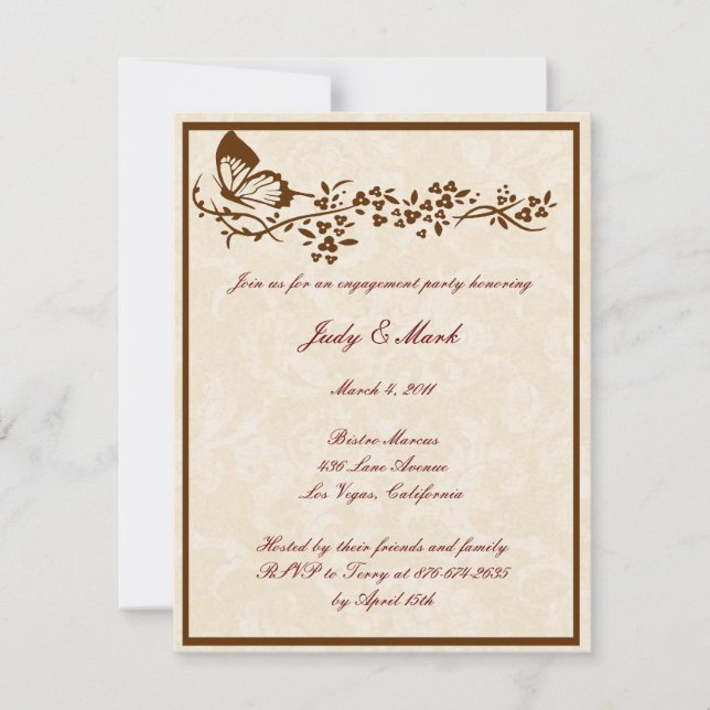 Elegant Butterfly Wedding Engagement Party Invitat Invitation (Front)