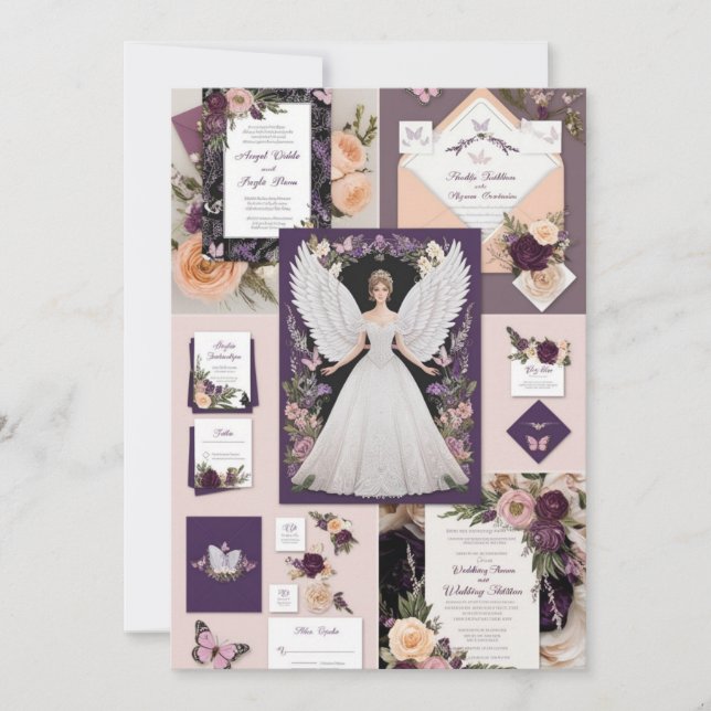 Elegant Butterfly Wedding Invitation | Floral Purp (Front)