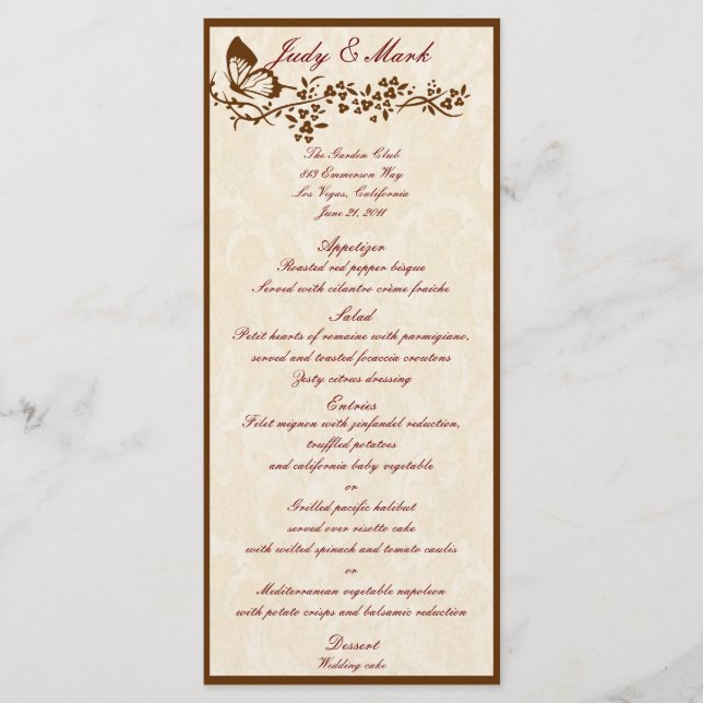 Elegant Butterfly Wedding Menu Card (Front)
