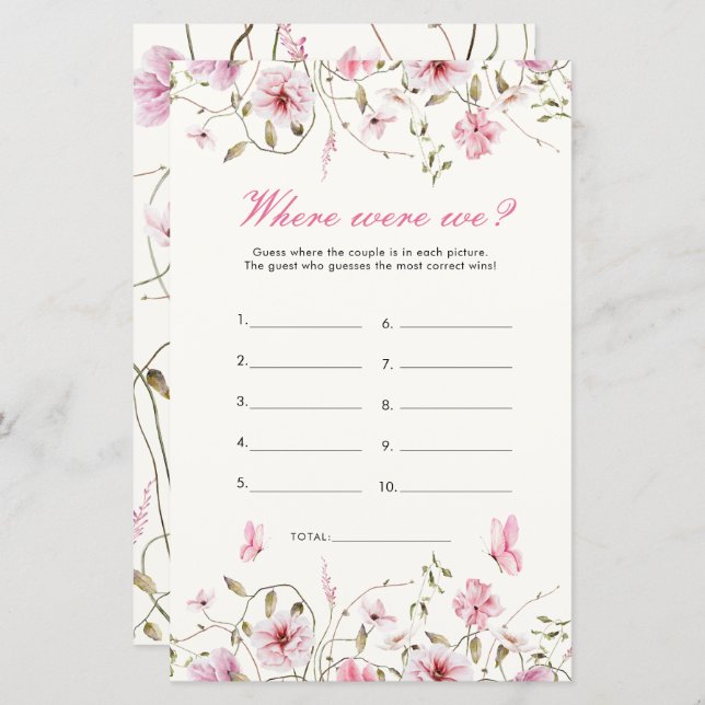Elegant Butterfly Where Were We Bridal Shower Game (Front/Back)