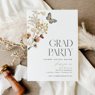 Elegant Butterfly Wildflower Photo Graduation Invitation