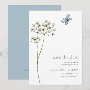 Elegant Butterfly Wildflower QR Code Blue Wedding Save The Date