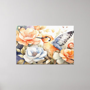Elegant Butterfly Winged Bird and Blooms Canvas Print