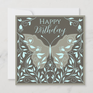 Elegant Butterfly With Vines Happy Birthday Card