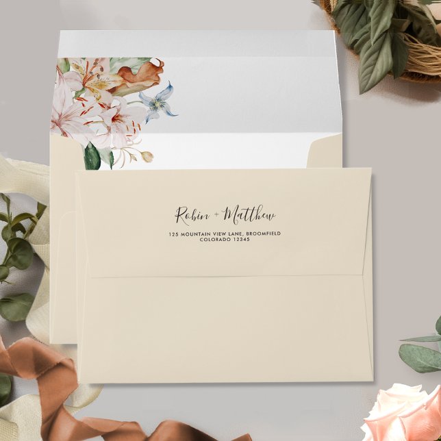 Elegant Buttery Beige Earthy Blooms Floral Wedding Envelope (Creator Uploaded)