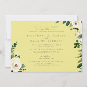 Elegant Buttery Yellow White Floral Wedding Invitation