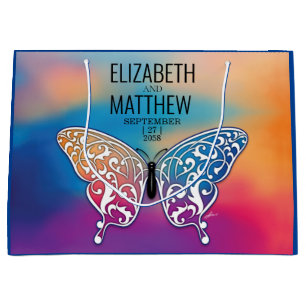 Elegant Buttterfly and Colourful Sunset Design Large Gift Bag