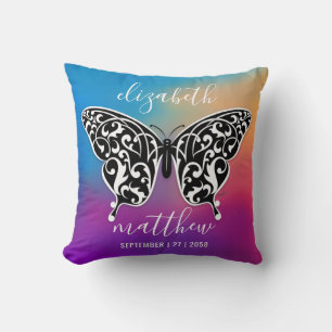Elegant Buttterfly and Colourful Sunset Design Throw Pillow