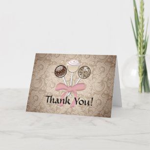 Élégant cacao Damask Cake Pop Carte de remerciemen