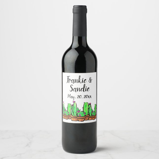 Elegant Cactus cacti succulents  Wine Label (Front)