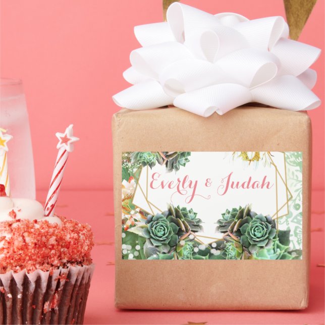 Elegant Cactus Succulent Coral Pink Wedding Sticker (Party)