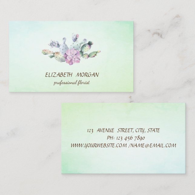 Elegant Cactus Succulent Green Business Card (Front/Back)
