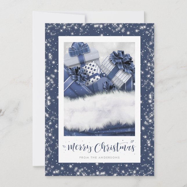Elégant Cadeaux Bleus Neige Joyeuses Cartes de Noë (Devant)