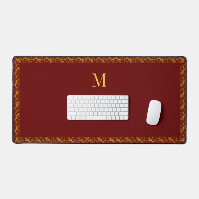 Elégant cadre Or et Monogramme sur Maroon (Clavier et souris)