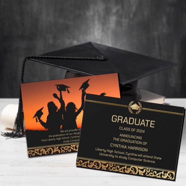 Elégant cadre or Faire-part de graduation (Elegant gold Frame Graduation Announcement, #grade #elegant #photo #goldfoil #classof2024)