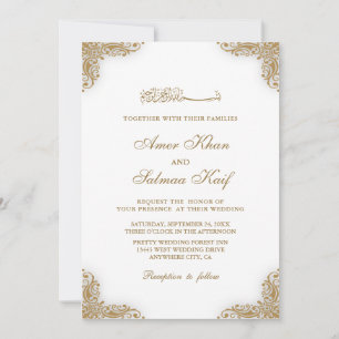 Elégant cadre or mariage musulman Invitations