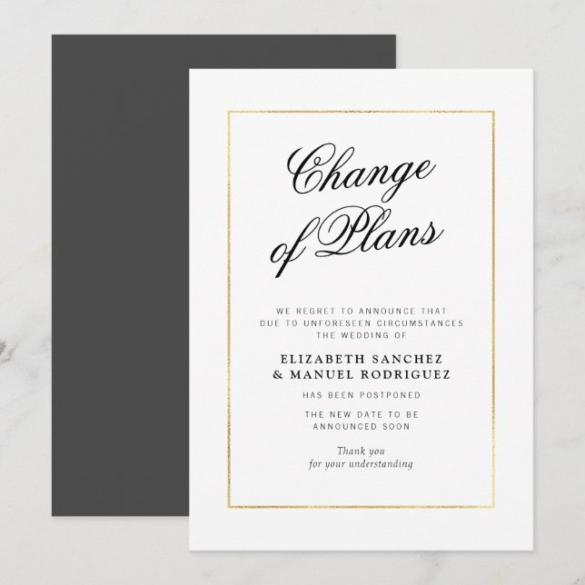 Elégant cadre or repoussé carte mariage (Devant / Derrière)
