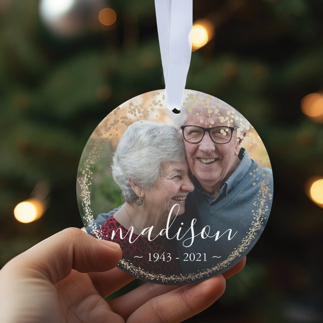 Elégant cadre Parties scintillant or photo Memoria (Elegant Gold Glitter Frame Photo Memorial Keepsake Ornament)
