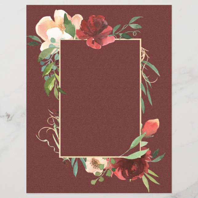 Elégant cadre Rose sur papier de scrapbook Bourgog (Devant)