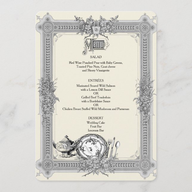 Elégant, Cadre Victorien, Menu Mariage Vintage (Devant)