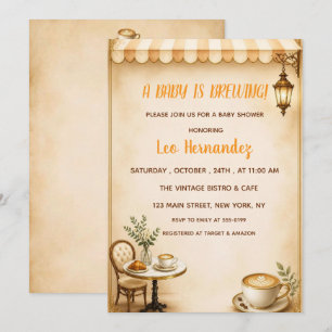 Elegant Café Bébé Baby Shower French Bistro Beige Invitation