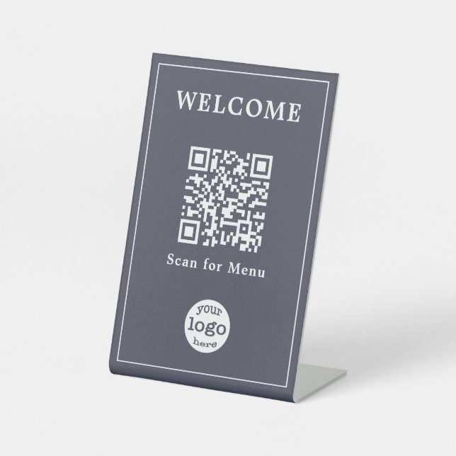Elegant Cafe Restaurant Menu QR Code Company Logo Pedestal Sign (Front)