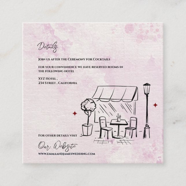 Elegant Café Sketch Illustration Wedding Details Enclosure Card (Front)
