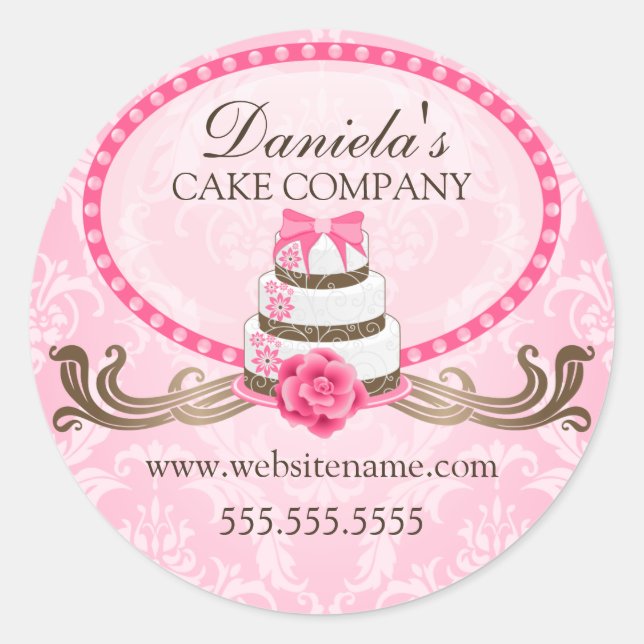 Elegant Cake and Damask Bakery Box Seals (Front)
