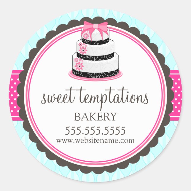 Elegant Cake Bakery Packaging Classic Round Sticker (Front)