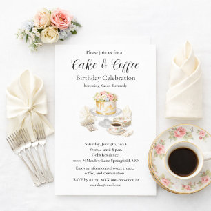 Elegant Cake & Coffee  Birthday Party Invitation