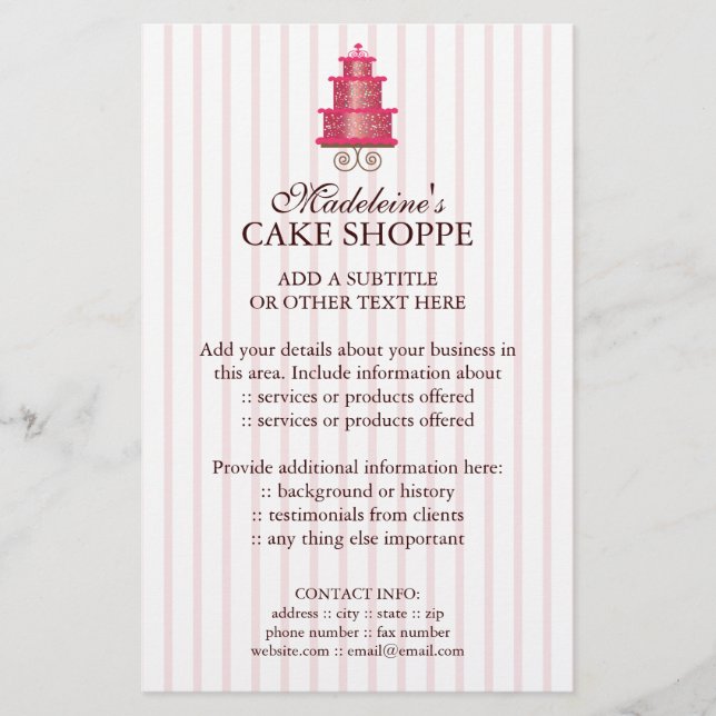 Elegant Cake Custom Bakery Business Flyer (Front)
