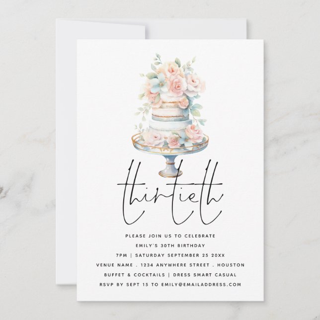 Elegant Cake Dusty Pink Peach Script 30th Birthday Invitation (Front)