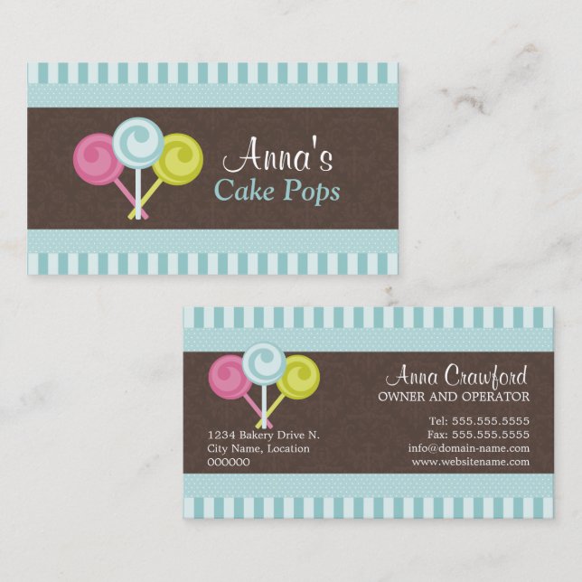 Elegant Cake Pops Bakery Business Card (Front/Back)