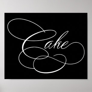 Elegant Cake White Script   Horizontal Table Sign