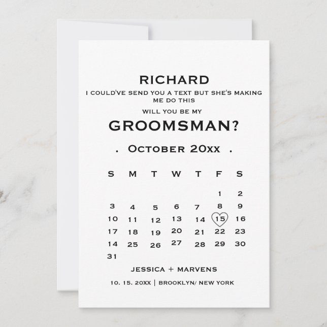 Elegant calendar Groomsman proposal   Invitation (Front)