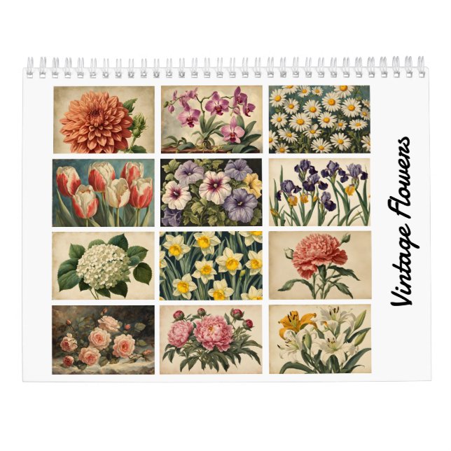 Elégant calendrier naturel Fleurs Vintages (Dos)