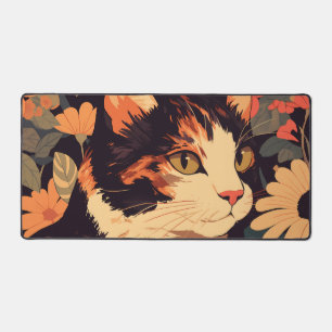 Élégant Calico Cat dans le jardin fleuri Mat