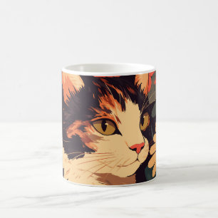 Elegant Calico Cat in Floral Garden Coffee Mug