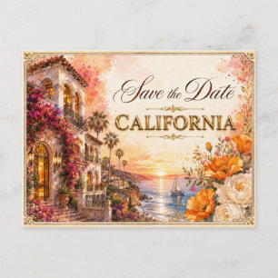 Elegant California Save the Date Wedding Invite Postcard