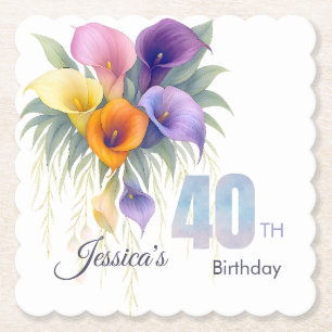 Elegant Calla Lily 40th Birthday Milestone Paper Coaster