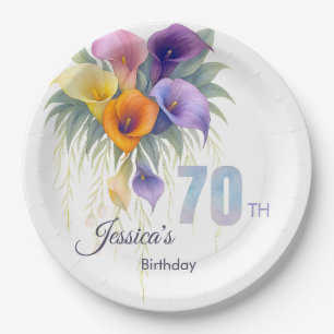 Elegant Calla Lily 70th Birthday Milestone Paper Plate