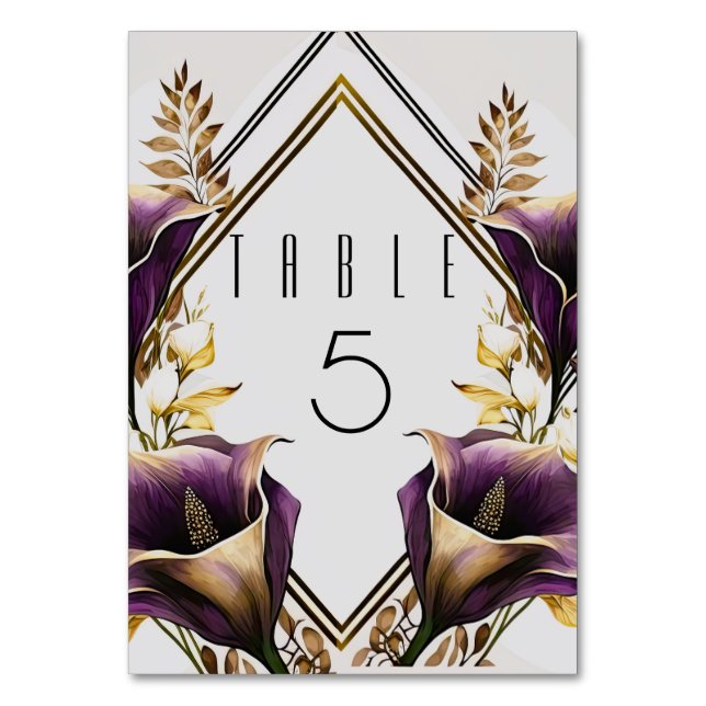 Elegant Calla Lily Floral Table Number (Front)
