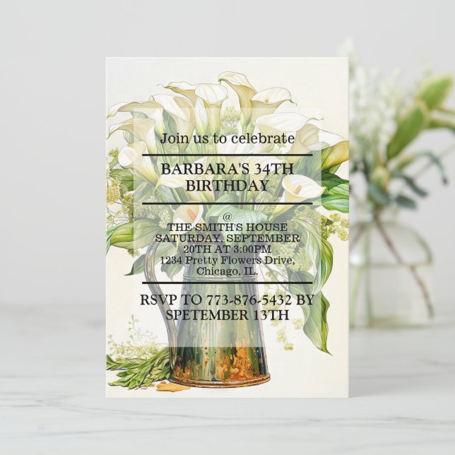 Elegant Calla Lily Flowers Birthday Party Invitation (Standing Front)