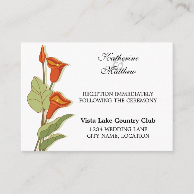 Elegant Calla Lily in Orange Reception Cards (Front)