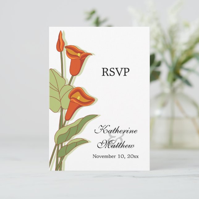 Elegant Calla Lily in Orange RSVP Cards (Standing Front)