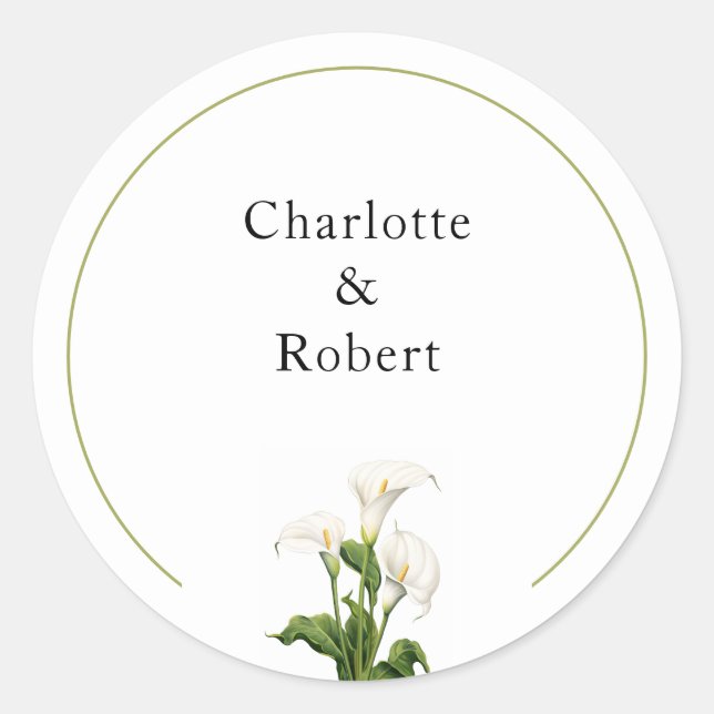 Elegant Calla Lily Personalized Classic Round Sticker (Front)